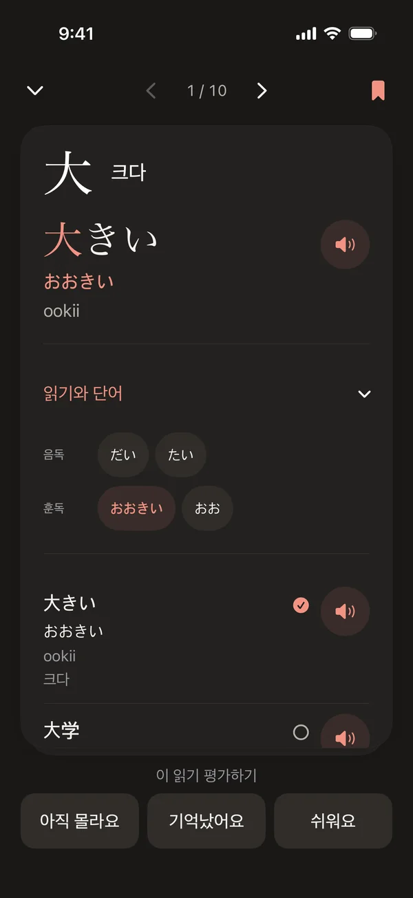 다크 모드에서 본 大 카드의 뒷면