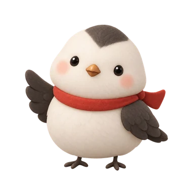 Sumis Maskottchen: ein kleiner Spatz mit rotem Schal
